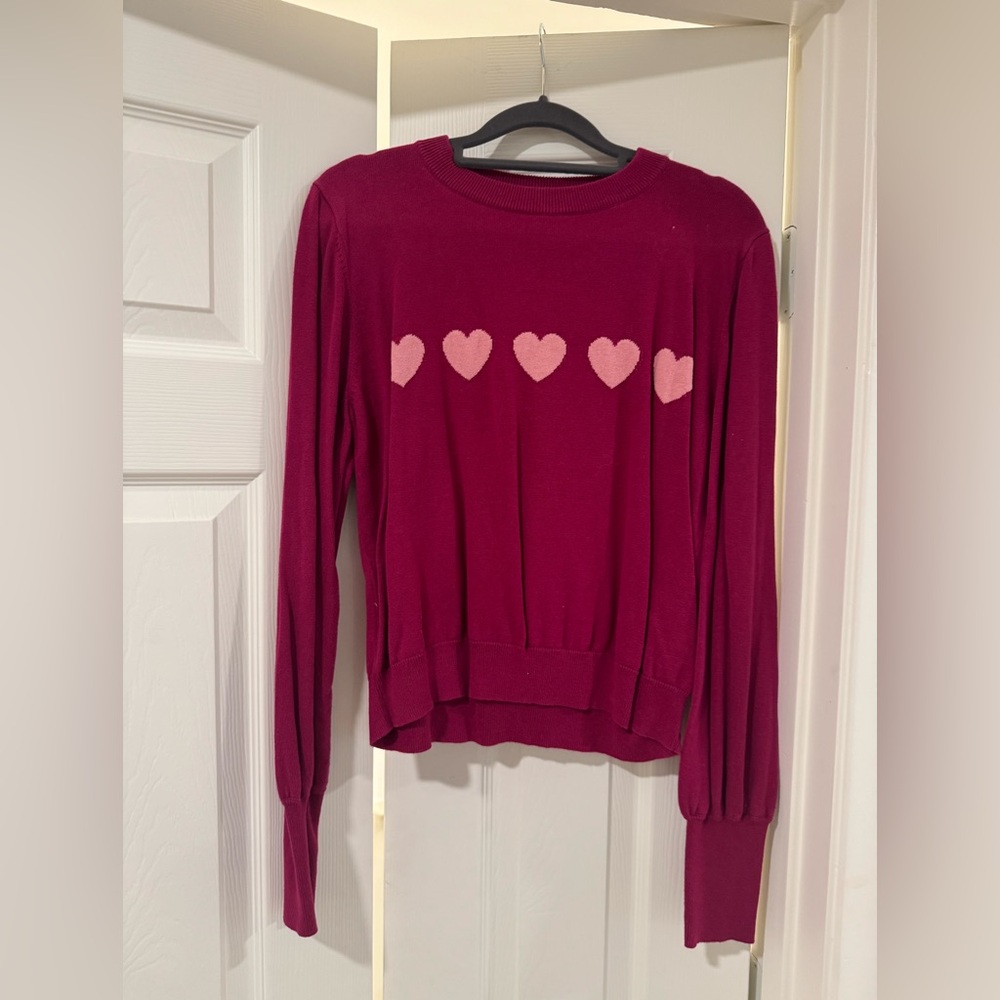 The Fifth Label Red Sweater with Pink Hearts